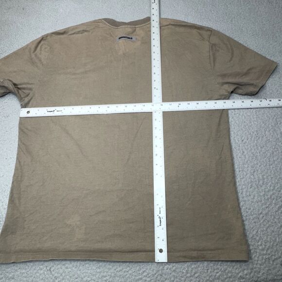 Fear of God Essentials Shirt Mens Large Beige Applique Boxy Khaki Logo Spell Out - Picture 15 of 16